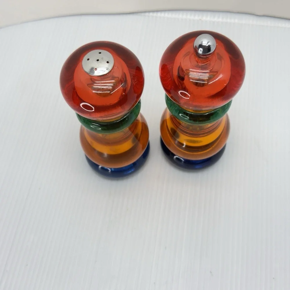 Vintage 1980s Olde Thompson Sunset Fiesta Lucite Salt & Pepper Mill Set MCM, USA